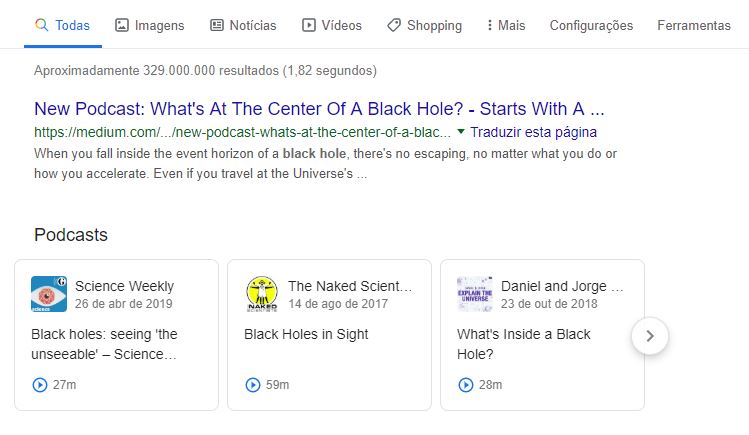 audio seo black hole podcast pesquisa google serp